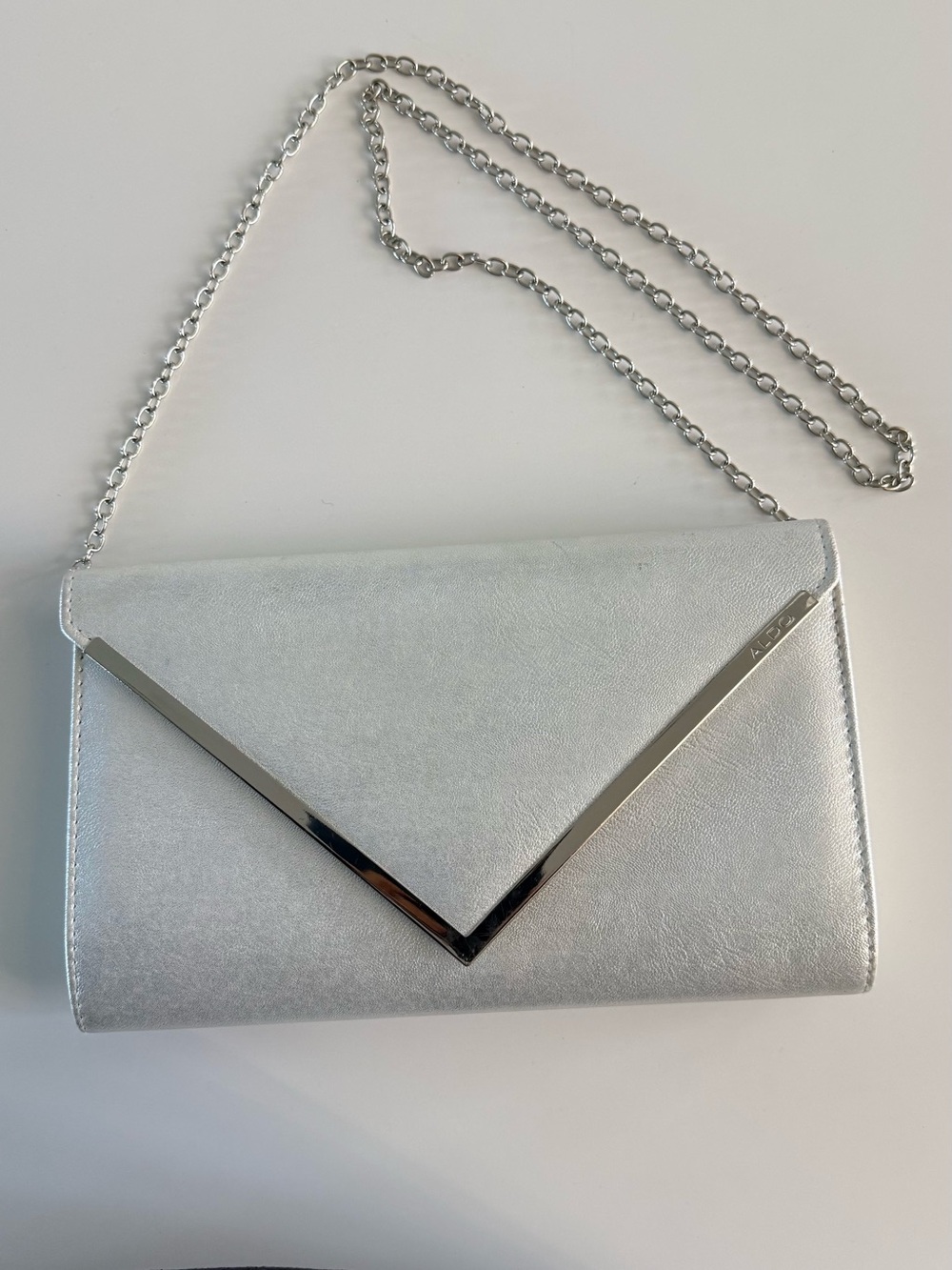 ALDO Silver Metallic Envelope Chain Clutch